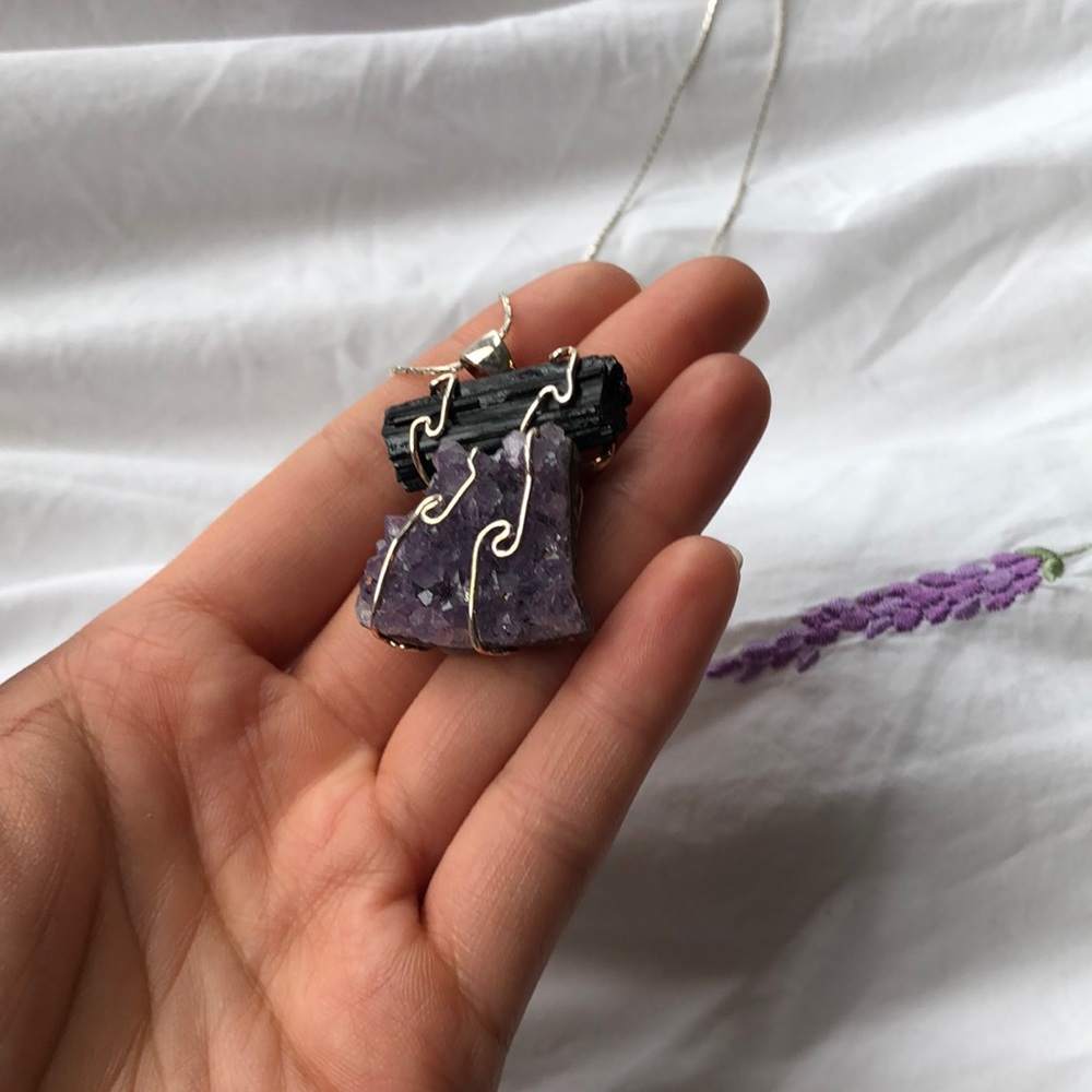 Onyx and Amethyst Crystal Necklace